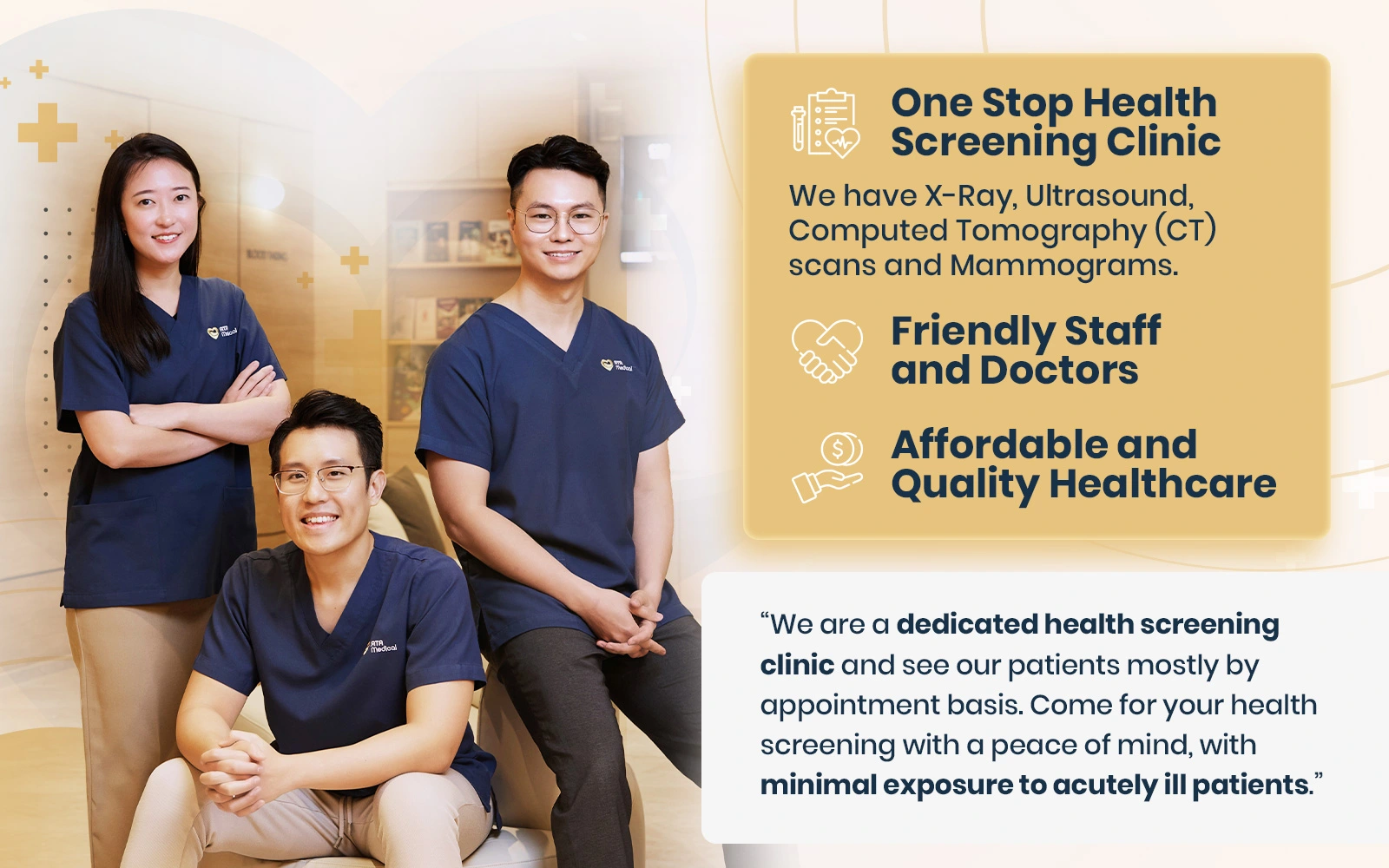 Why Choose Us? We Are a One-Stop Health Screening Clinic With X-ray, Ultrasound, Computed Tomography (CT) Scan and Mammogram Facilities.